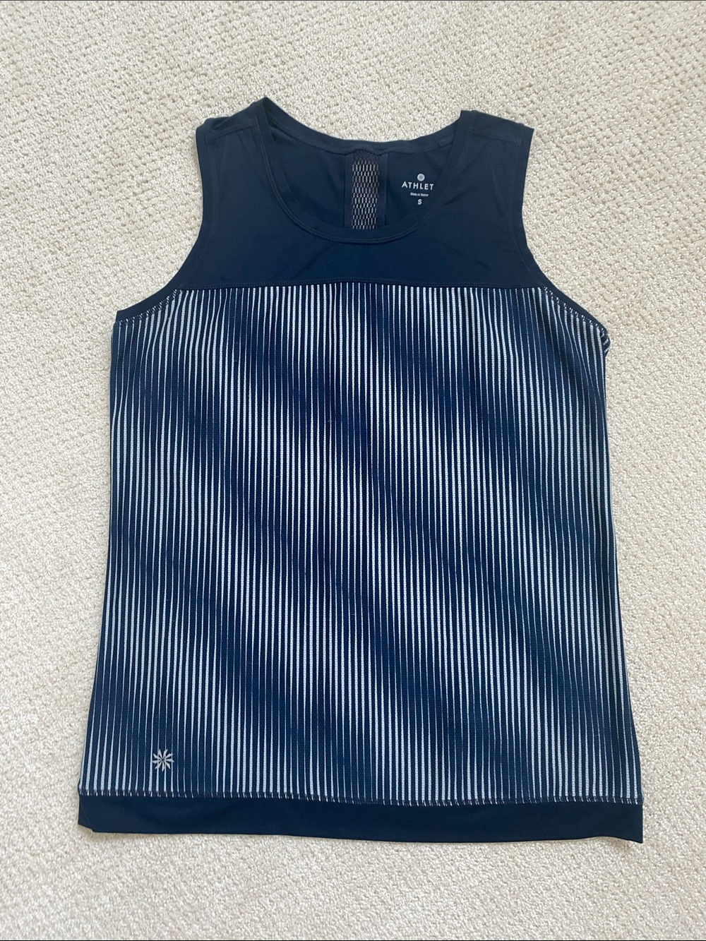 ATHLETA Navy and White Striped Performance Tank